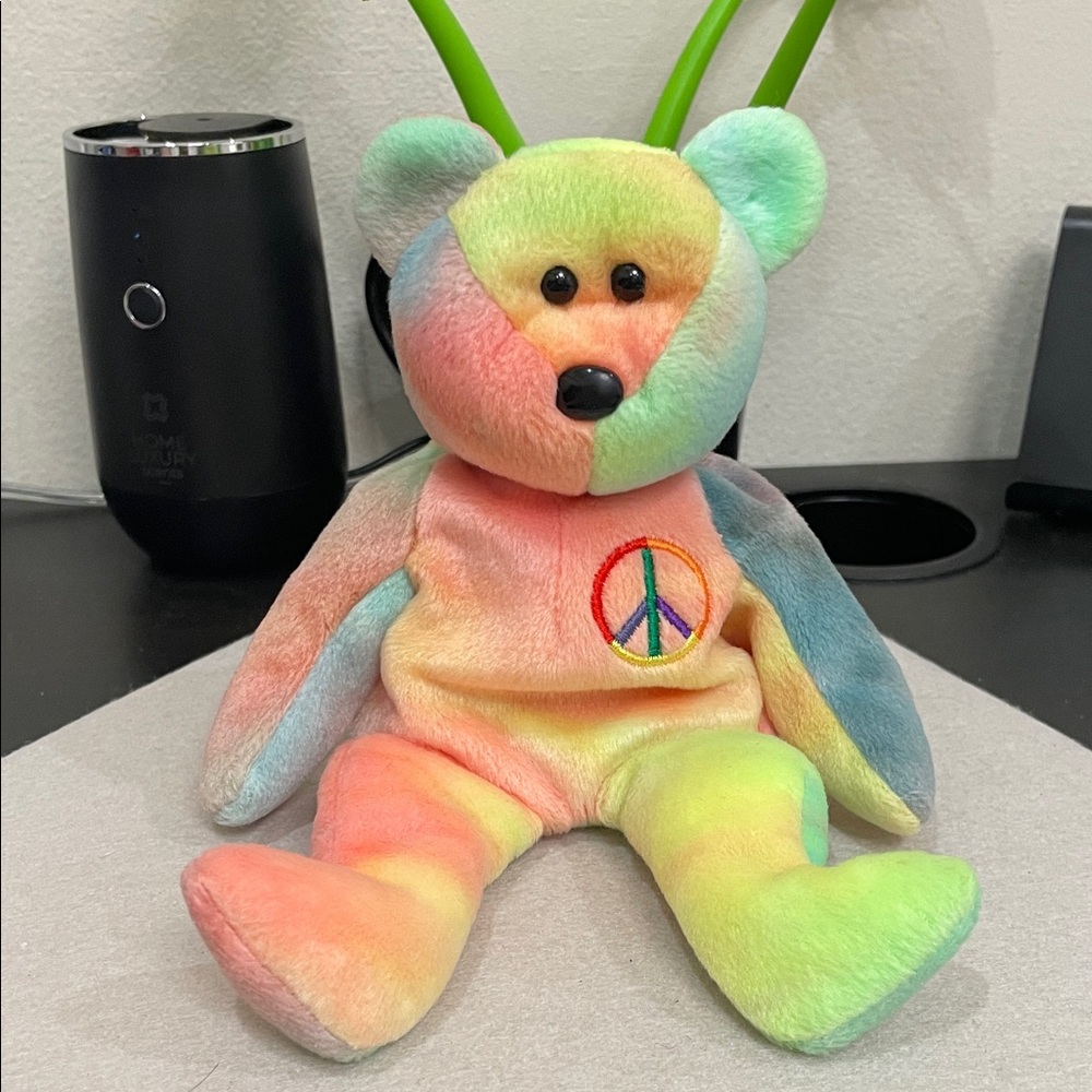Ty Rainbow Tie-Dye Peace Beanie Baby Bear
